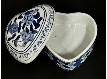 Blue And White Heart Shaped Ceramic Trinket Box