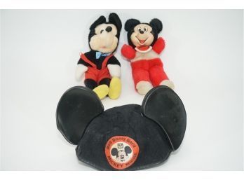 Group Of Mickey Mouse Plush Toys And Hat