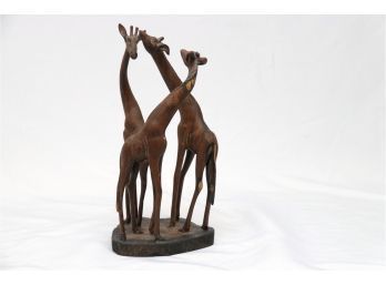 Giraffe Wood Carved Sculpture From Africa
