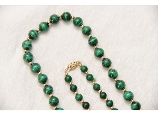 Malachite And 14k Gold Faceted Necklace