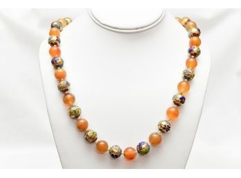 Cloisonn And Amber Stone Beaded Necklace