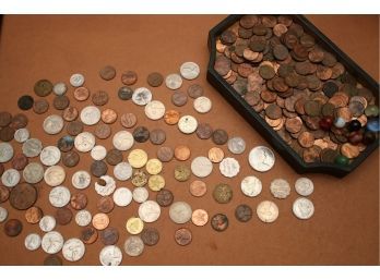 Wheat Pennies And Assorted Foreign  Coins
