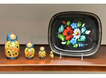 Russian Nesting Dolls And Plated Marked USSR