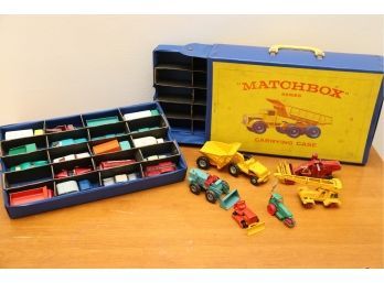 Vintage 1965 Matchbox Cars With Case Including Construction Vehicles