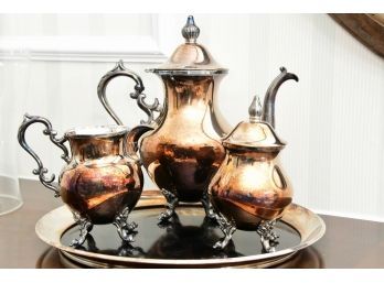 Silver On Copper Tea Service With Under Tray