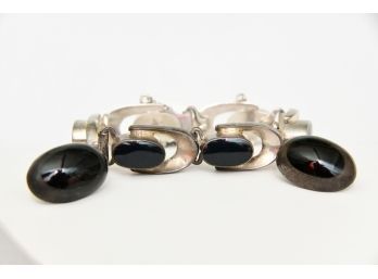 Taxco Black Onyx Mexican Sterling Silver Bracelet And Earrings