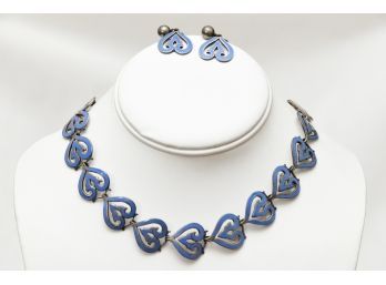 Sterling Silver And Enamel Necklace And Earrings