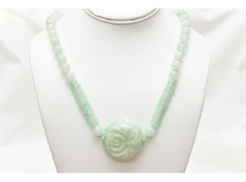 Carved Jade Flower Pendant Necklace