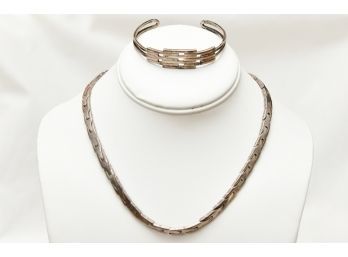Sterling Silver Necklace With Coordinating Sterling Bracelet