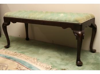 Vintage Queen Anne Mint Green Tufted Cushion Bench