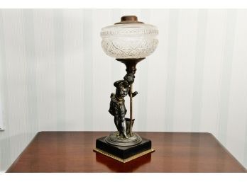 Antique French Bronze Figural Oil Lamp