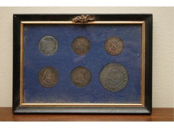 Collection Of Old Coins In Frame