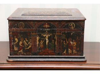 Vintage Hand Painted Religious Shrine Folk Art Lidded Box