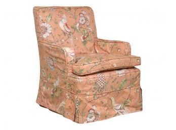 Vintage Salmon Colored Parrot Printed Armchair
