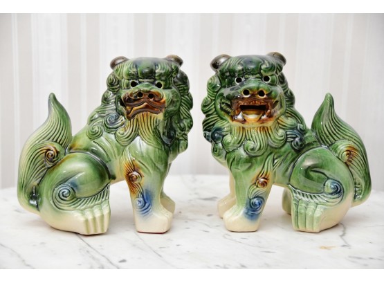 Pair Of Glazed Ceramic Foo Dog Statues