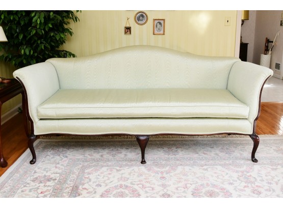 Sophisticated Silk Covered Mint Green Hump Back Settee