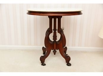 Antique Renaissance Revival Walnut Oval Marble Top Table