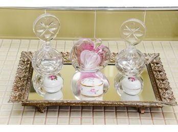 Mirrored Dresser Tray With Perfume Bottles