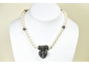 Pearl And Silver Tone Necklace