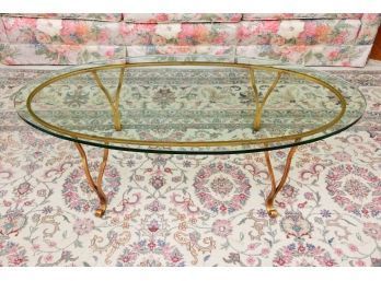 Oval Glass Top Surfboard Table With Gold Metal Base