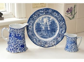 Trio Of Blue And White Ceramic Pieces