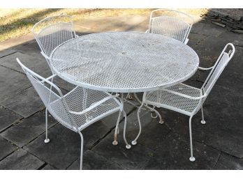 Vintage White Painted Metal Outdoor Dining Set