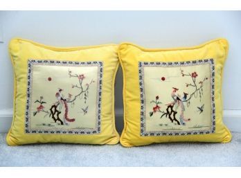 Pair Of Asian Silk Pillows