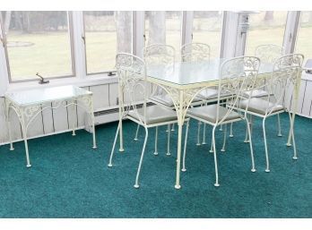 Mid Century Gallo Ironworks  Patio Table And 6 Chairs  And Side Server