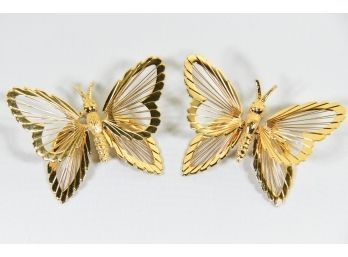 A Pair Of Monet Gold Tone Butterfly Pins