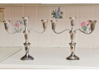Pair Of Empire Sterling Silver Weighted 3-Light Candleabras