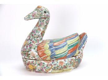 Chinese Export Style Porcelain Duck Tureen Stamped On Bottom
