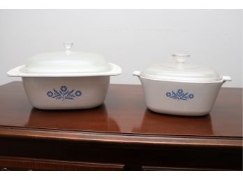 2 Blue Cornflower Covered Dishes