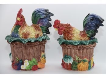 Pair Of Fitz And Floyd Rooster Covered Bowls