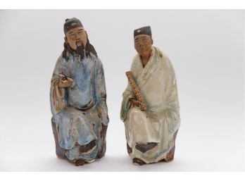 Two Glazed Chinese Men Figurines