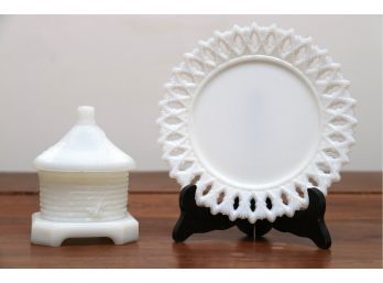 Vintage Milk Glass Plate And Bowl