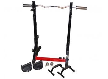 Adjustable Squat Rack With Bar & Push Up Grips