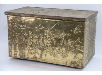 Brass Plated Horse Carriage Relief Wooden Box