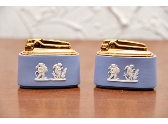 Pair Of Blue Wedgwood Ronson Table Lighters