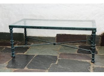 Diego Giacometti Style  Metal Patina Finish With Glass Top Coffee Table