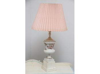 Porcelain Floral Table Lamp With Pink Shade