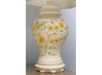 Large White Ginger Jar Lamp With Daffodil Decoration
