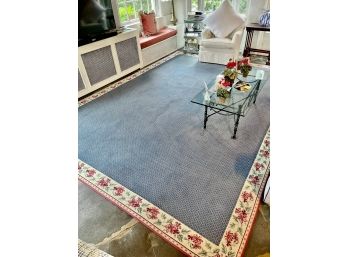 9 X 12 Blue And White Stark Carpet With Floral Boarder