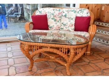 Rattan And Wicker Love Seat And Coffee Table