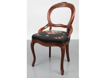 Hand Carved Walnut Fruitwood Needlepoint Side Chair