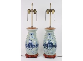 Blue And White Chinese Porcelain Ginger Jar Lamps