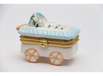 Limoges Baby Carriage Trinket Box