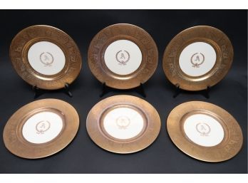 Set Of 6 White And Gold Plates Marked With Letter (A)