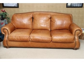 King Hickory Distressed Leather Three Seat Sofa With Nailhead Trim