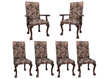 Set Of 6 Ball & Claw Foot Floral Upholstered Dining Chairs