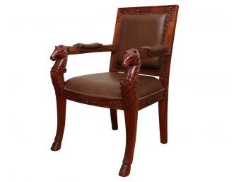 Amazing Horse Carved Arm & Hoof Leather Arm Chair